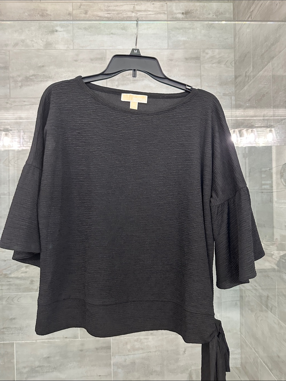 MICHAEL Michael Kors Black Textured Flutter-Sleeve Tunic with Side Tie